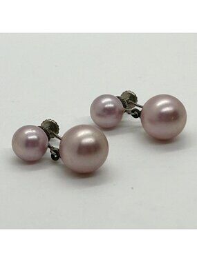 Vtg Pink Faux Pearl Drop Dangle Earrings 925 Screw-Back MCM 1940-50s 5.2 Grams